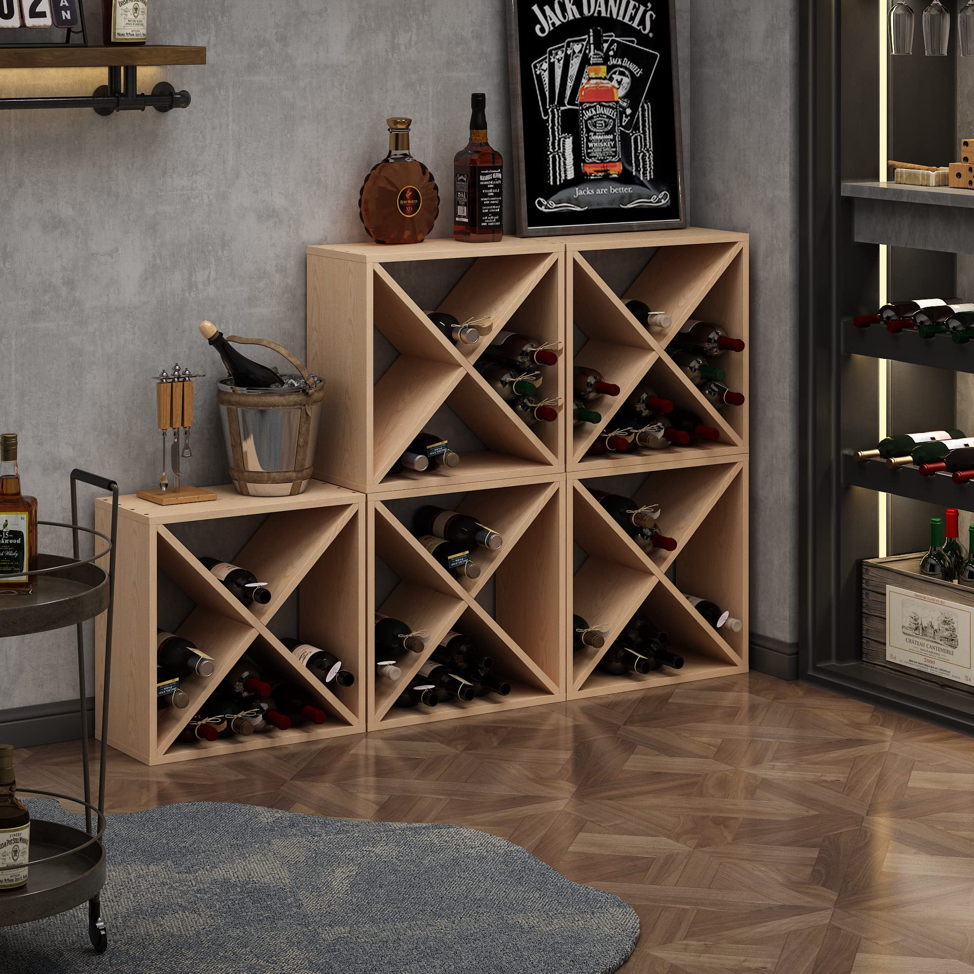 JAXPETY 24 Bottle Wine Rack Holder Compact Cellar Cube Bar Storage Kitchen Decor Wood Display Home,Natural