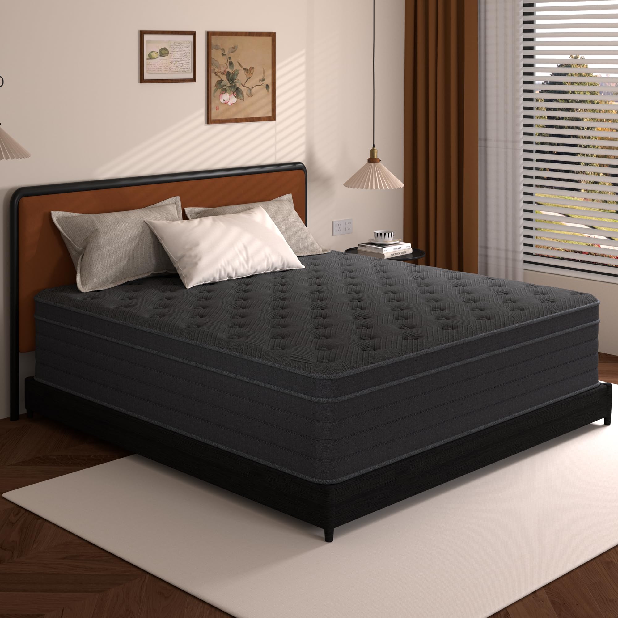 Zhihuvg Queen Size Mattress 14 Inch,Hybrid Mattress in a Box with Individual Pocket Spring,Gel Memory Foam Queen Mattress,Breathable Supportive and Pressure Relief for Cool Night,Medium Firm