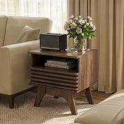 Fluted Nightstand with Drawer & Open Shelf | Mid-Century Modern