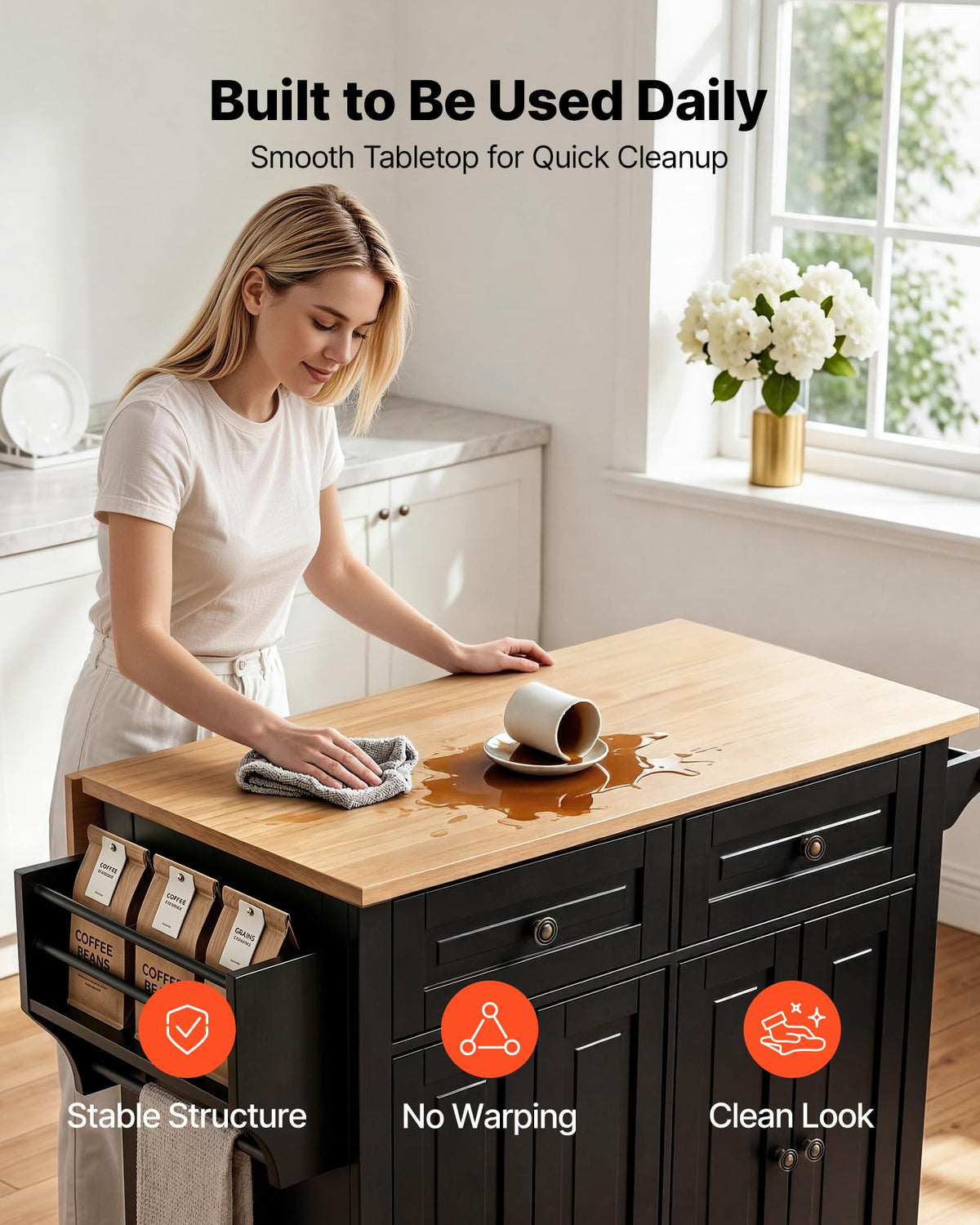 Black Drop Leaf Kitchen Island Cart