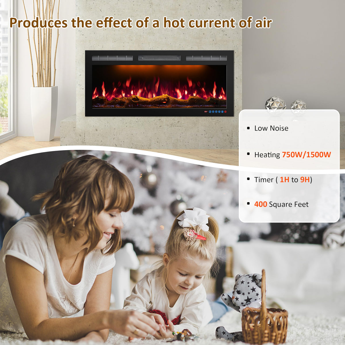 Mystflame 88" WiFi Electric Fireplace Pro, Recessed/Wall Mounted Heater