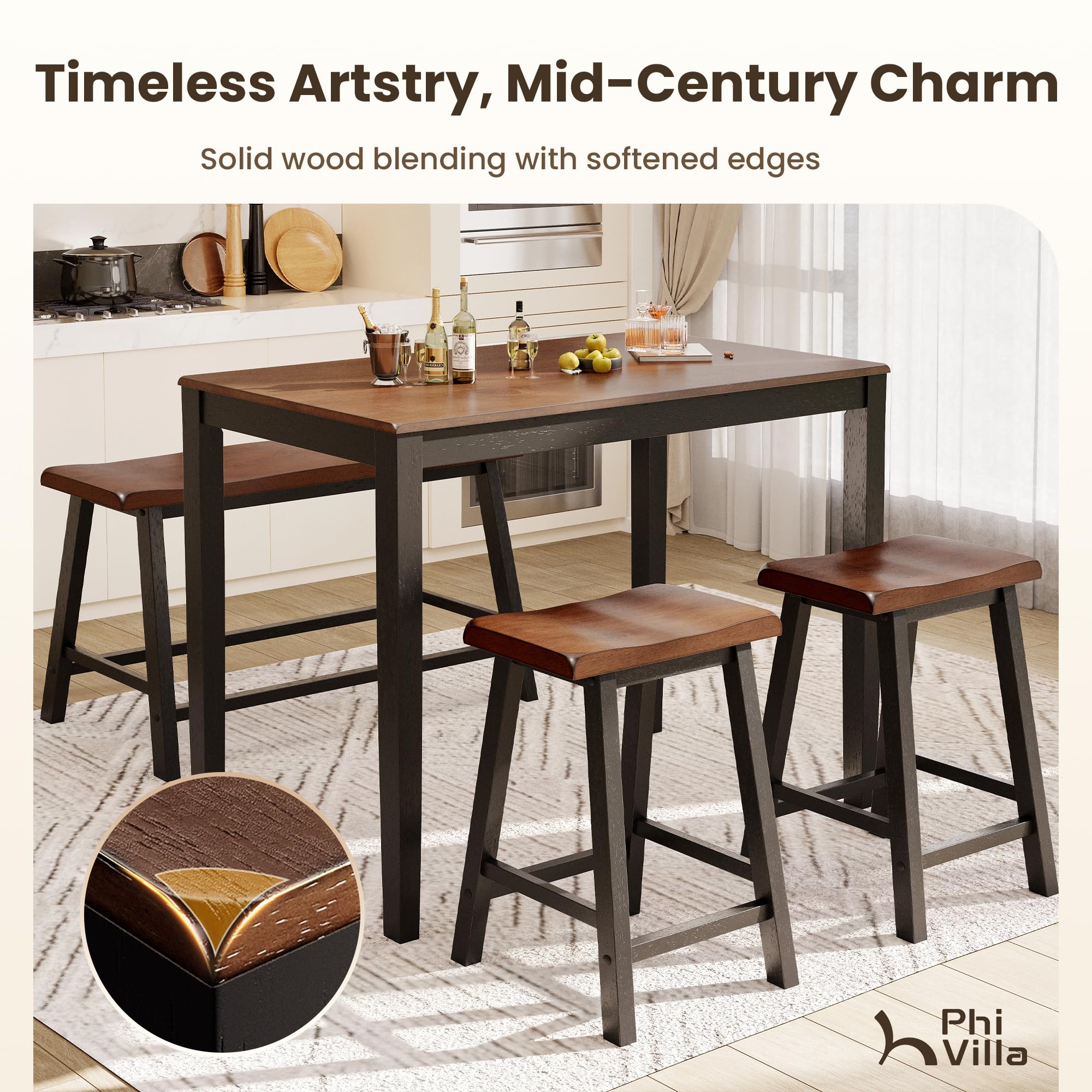 Counter Height Dining Table Set for 4 with Bench