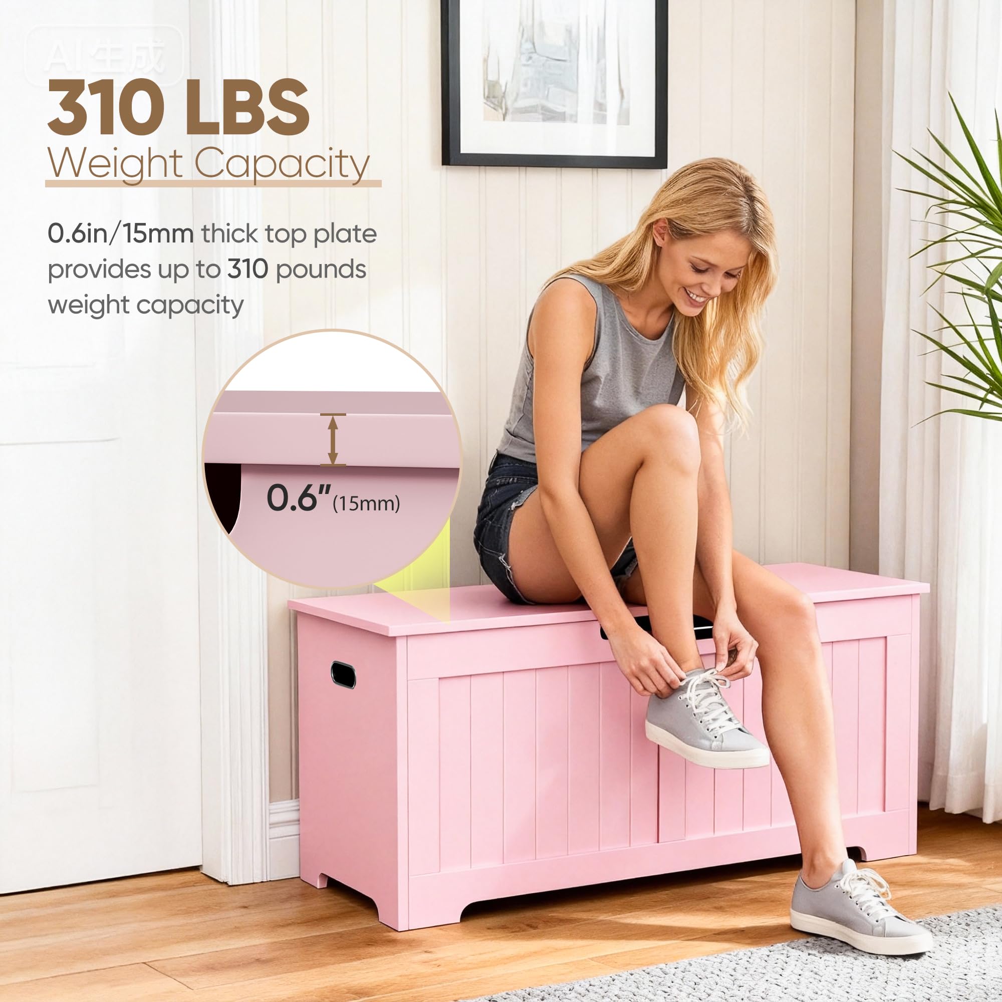 39" Wooden Storage Chest Bench with Safety Hinges