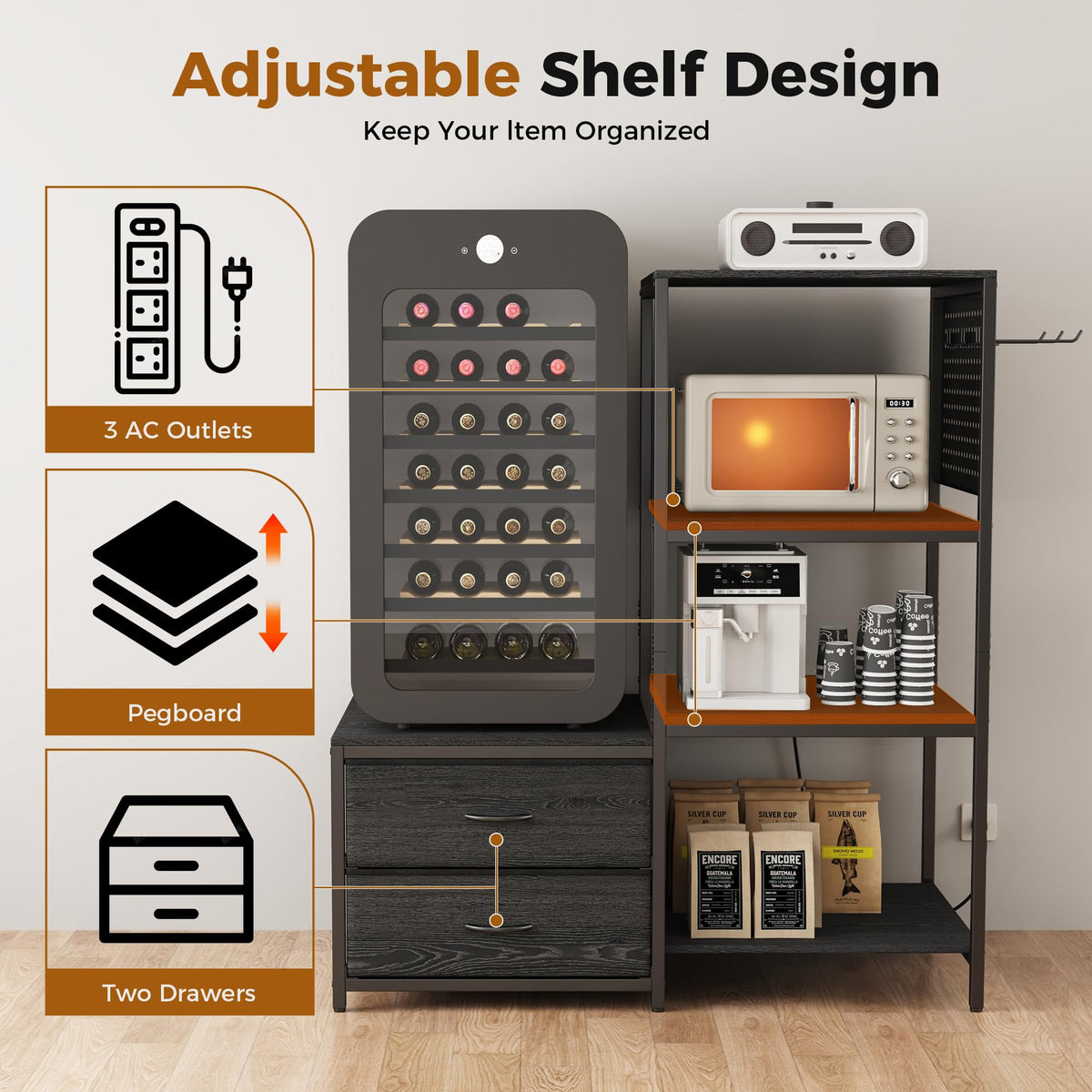 Mini Fridge Stand with Power Outlets