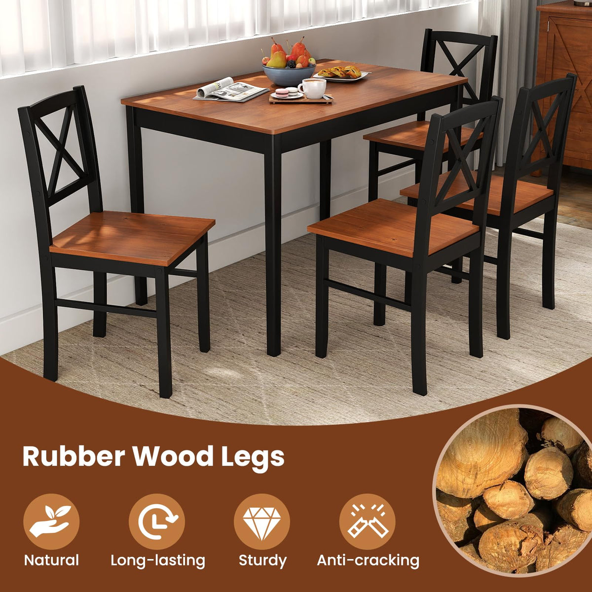 GIANTEX 5-Piece Dining Table Set for 4, Rectangular Kitchen Table & 4 Chairs with Rubber Wood Legs, Cross Backrest, Space-Saving Mid Century Modern Dinette Set for Dining Room, Breakfast Nook, Dinner