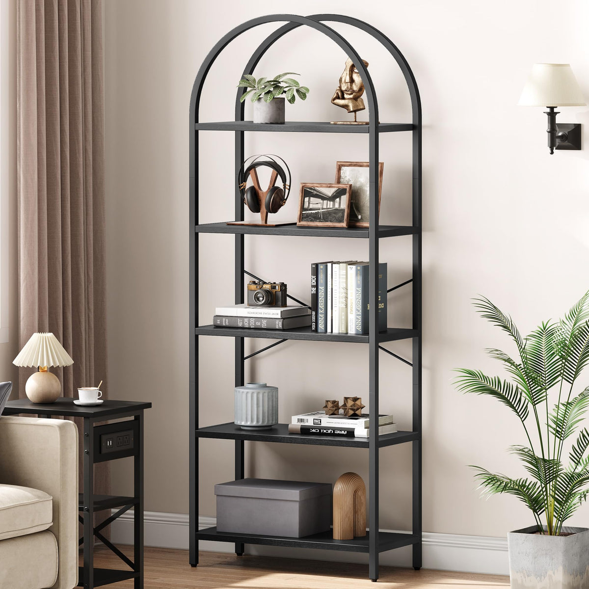 5-Tier Arched Bookcase with Metal Frame