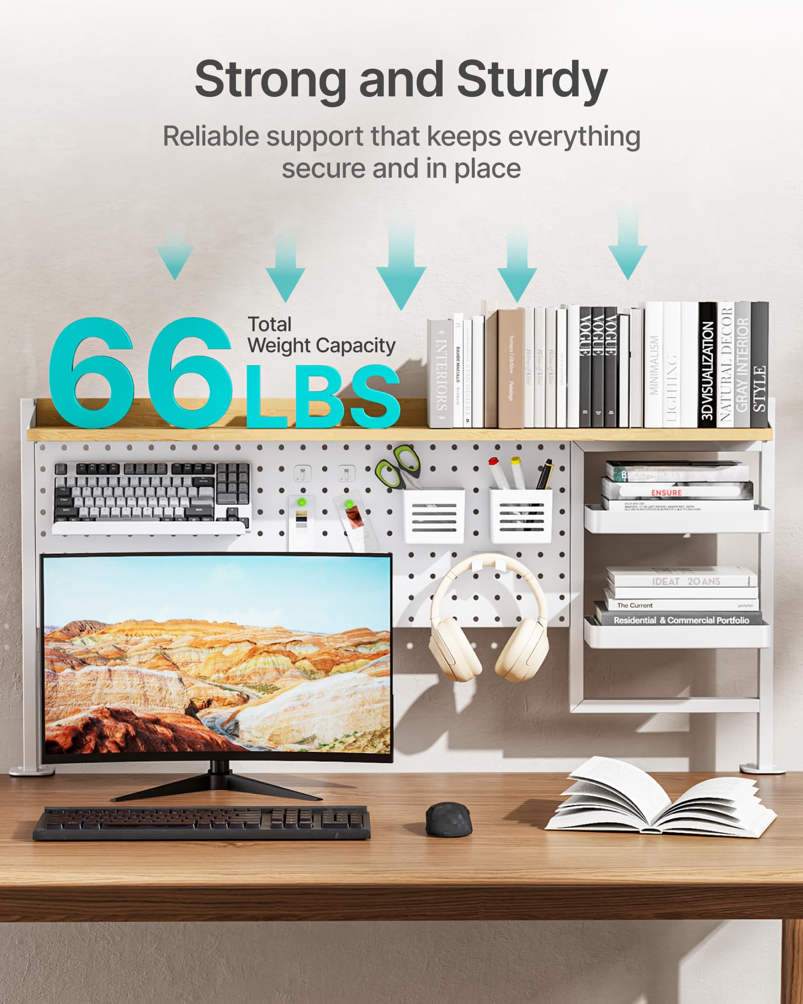 Clamp-On Desk Shelf with Pegboard & 2-Tier Organizer