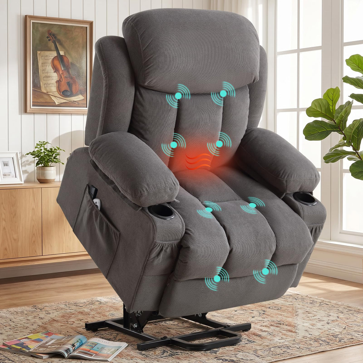 Gray Power Lift Recliner with Massage and Heat