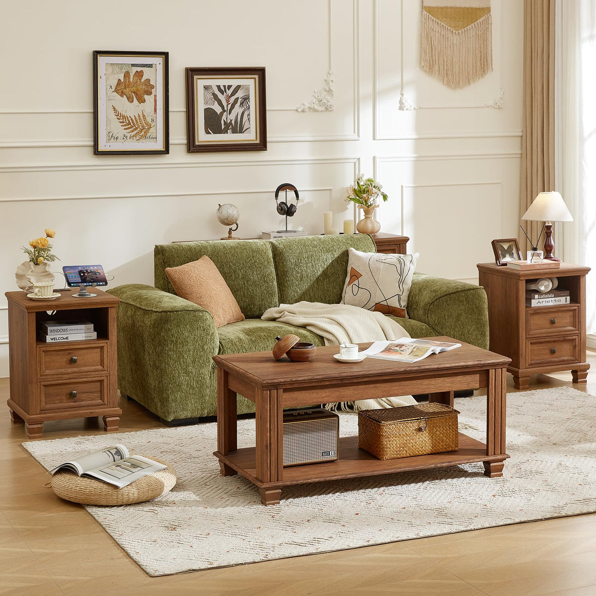 SAVOR LIFE Farmhouse Coffee and End Table Sets, Brown