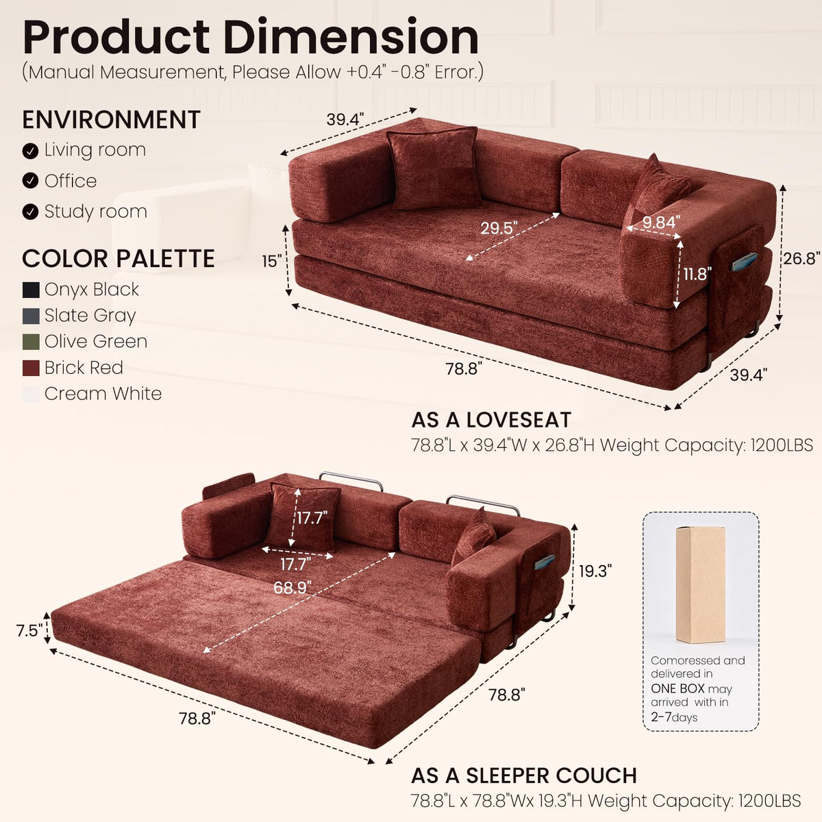 SOULYIZY 79" Convertible Sofa Bed,5‑in‑1 Boneless Couch for Living Room