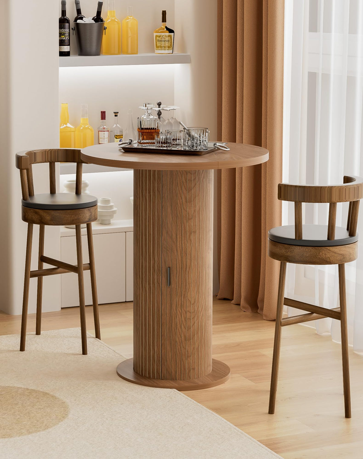 Round Bar Table with Sliding Door Storage