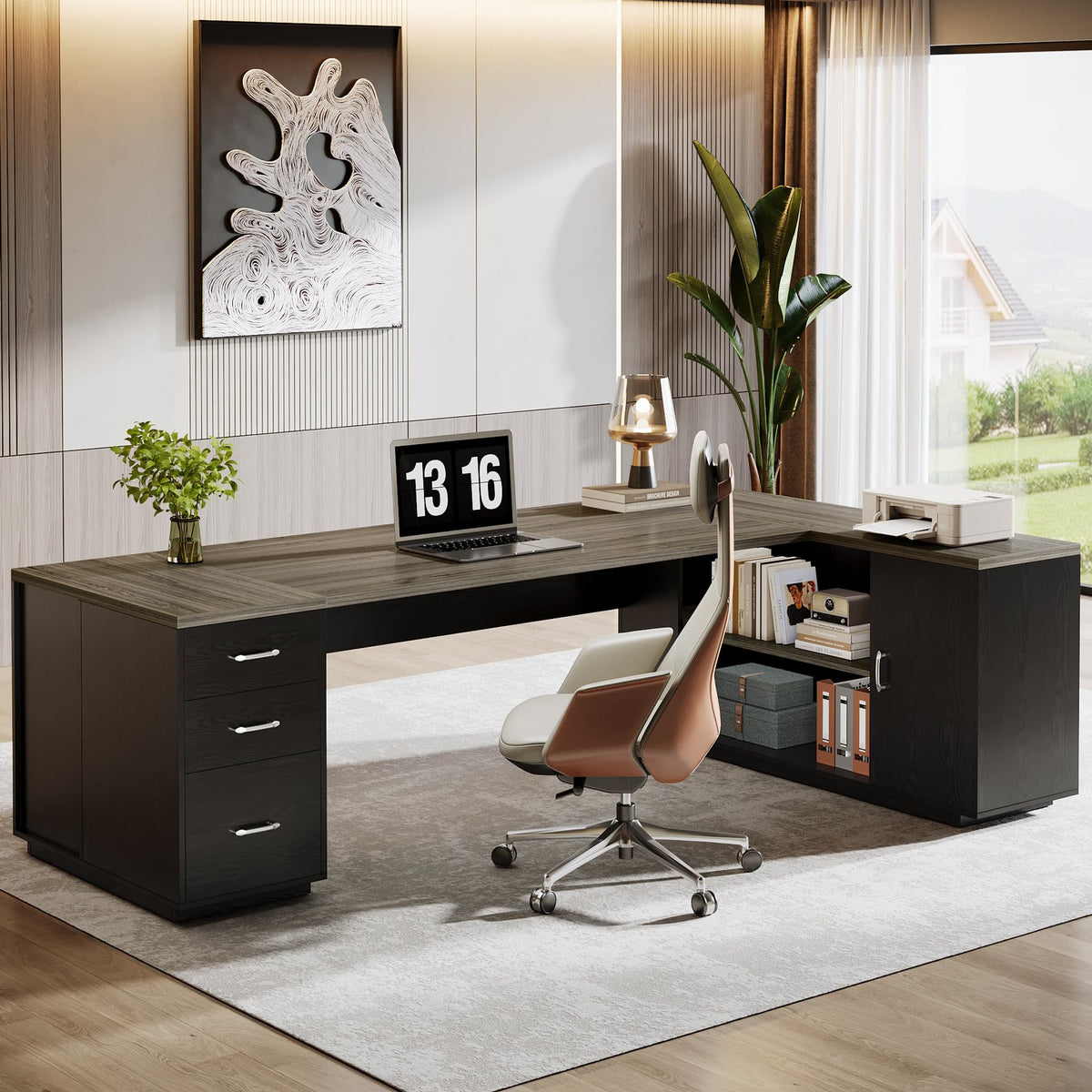 L-Shaped Executive Desk with Storage