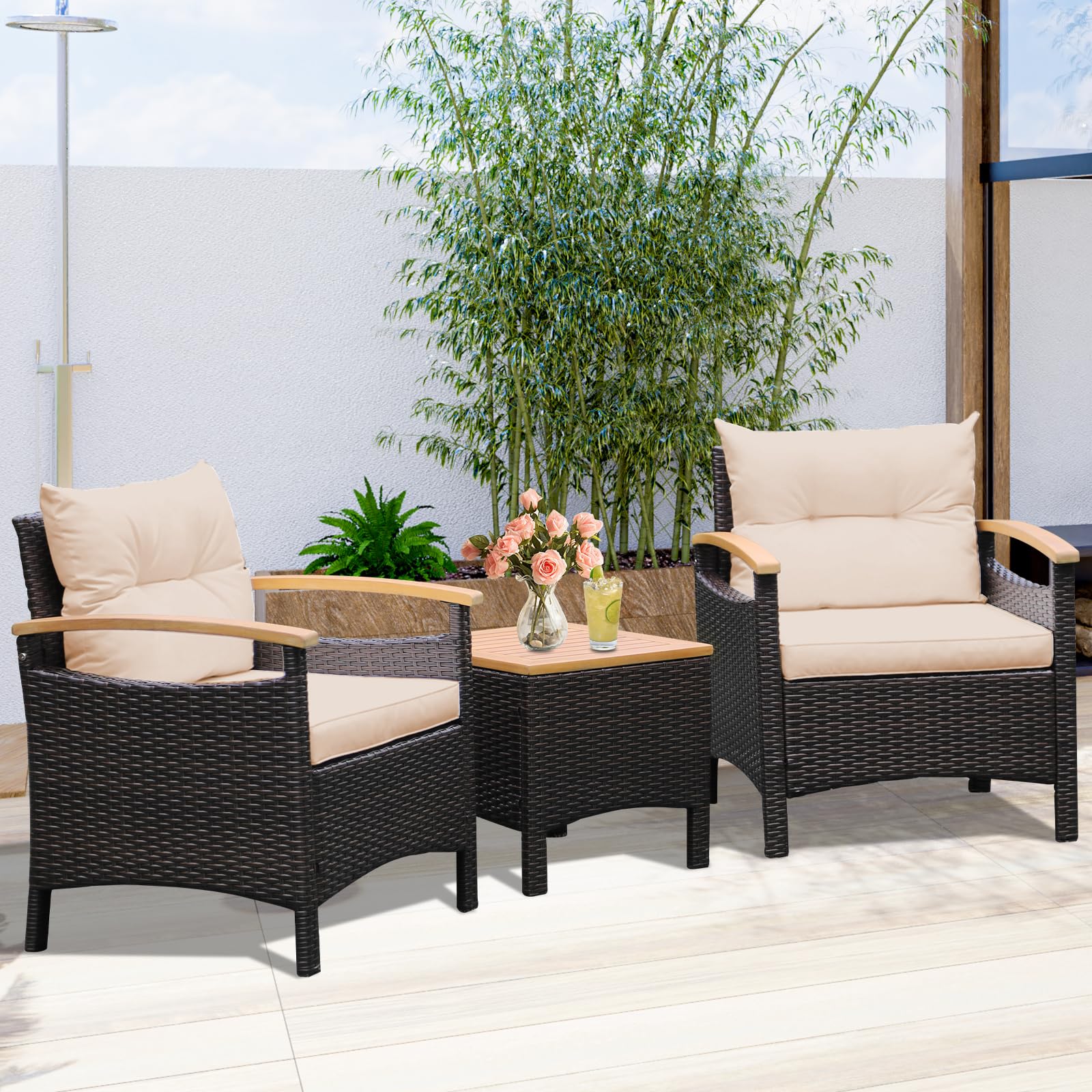 3-Piece Patio Rattan Conversation Set