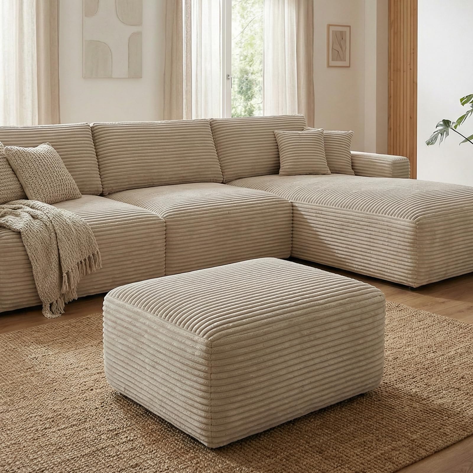 Plush Ottoman & L-Shaped Sofa Set