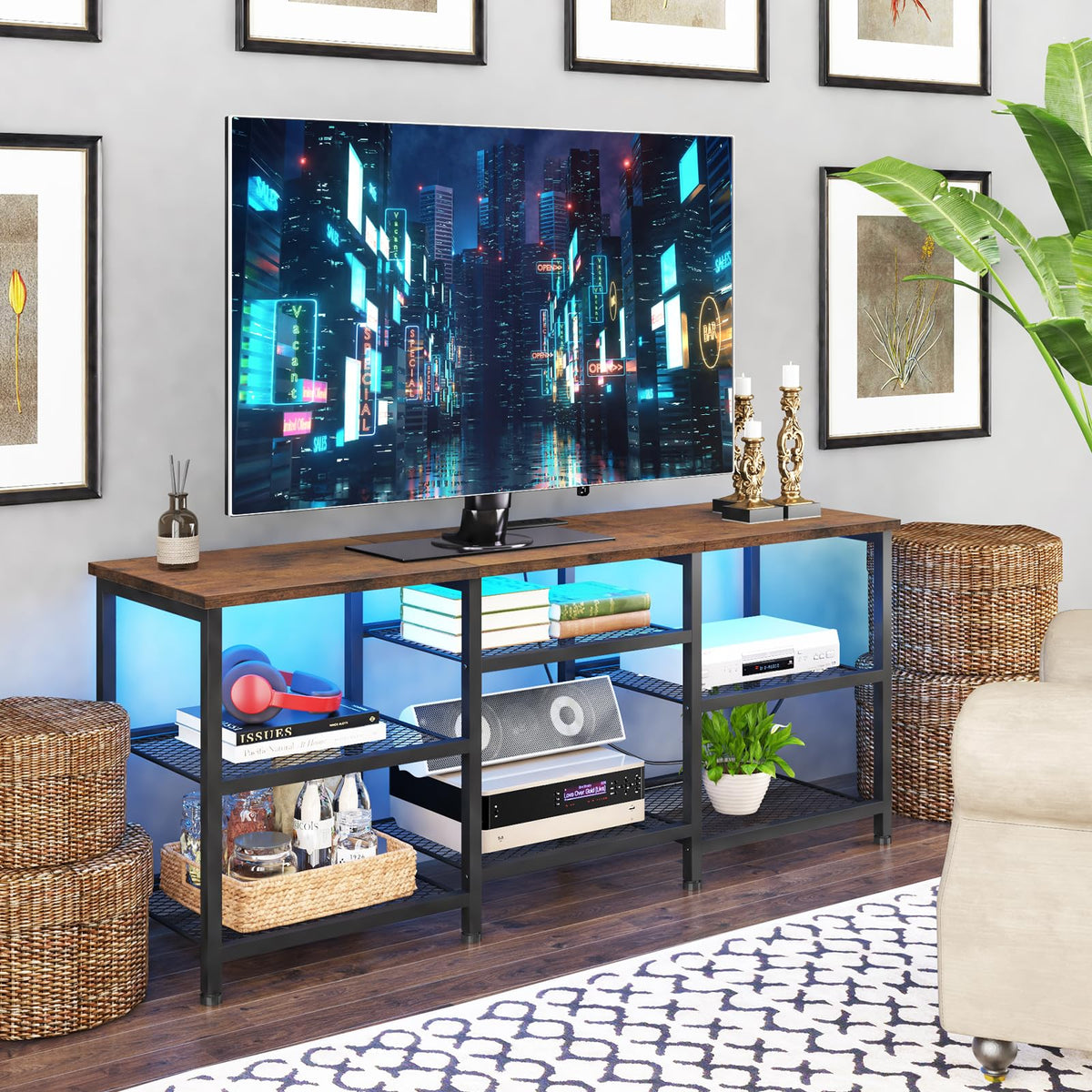 YGEOMER Entertainment Center for TVs Up to 50inch, Rustic Brown