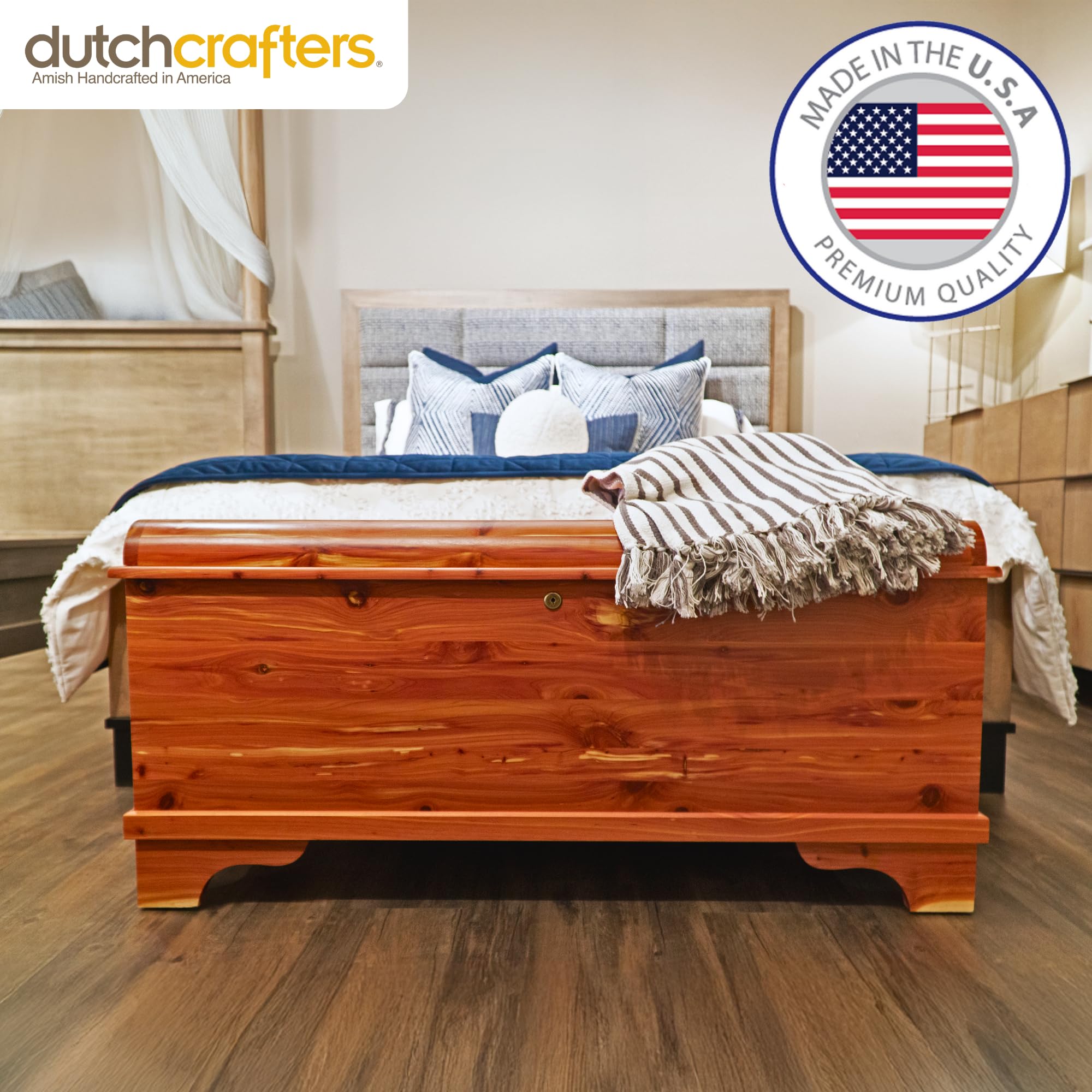 Solid Cedar Hope Chest with Lock & Waterfall Edge
