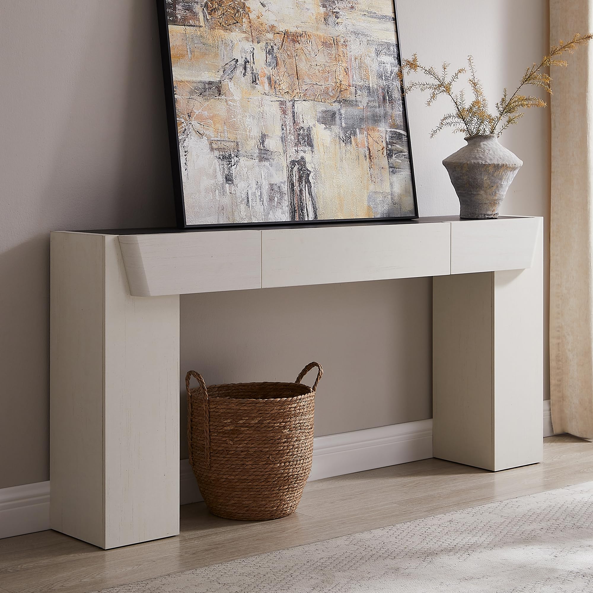 JXQTLINGMU 63" Long Wood Console Table with Storage Drawer, Modern Entryway Table, Sofa Table Behind Couch, Farmhouse Console Tables for Entryway Hallway Living Room, White