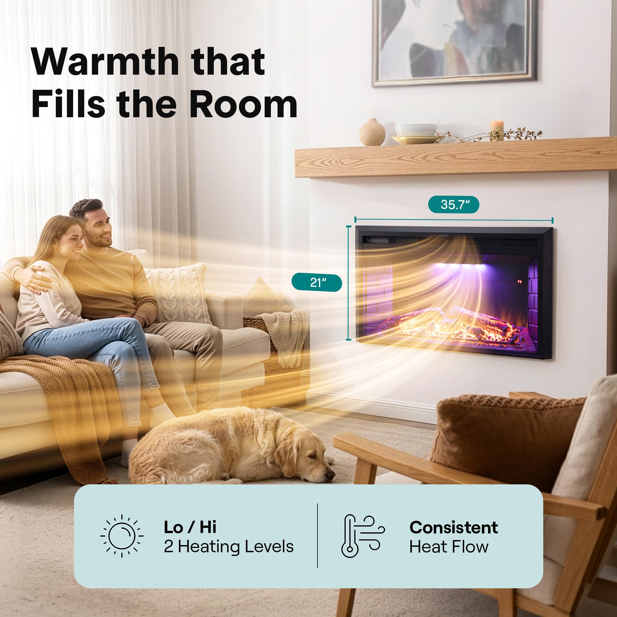 36" Electric Fireplace Insert with Heater