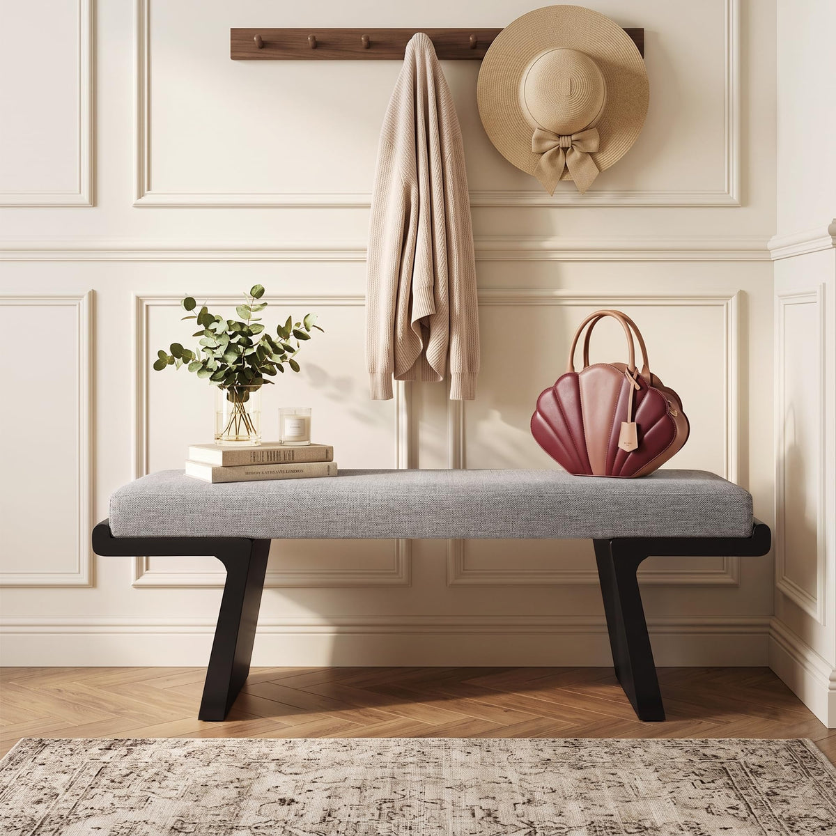 Linen Upholstered Wood Bench