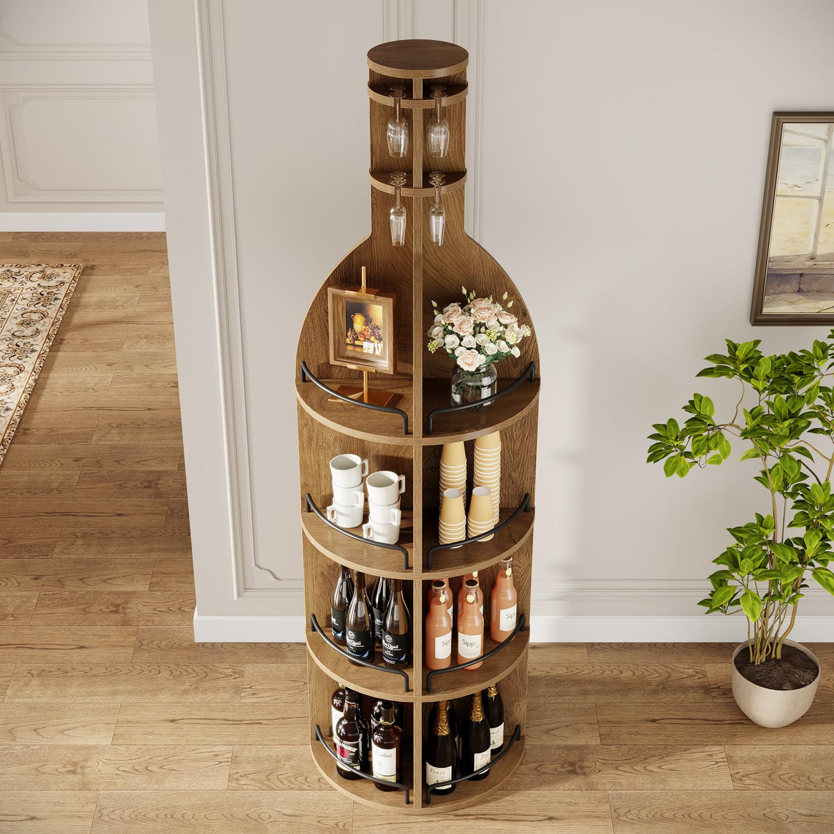 Tribesigns 75" Tall Round Wine Rack, Freestanding Wine Bar Cabinet (2Packs)