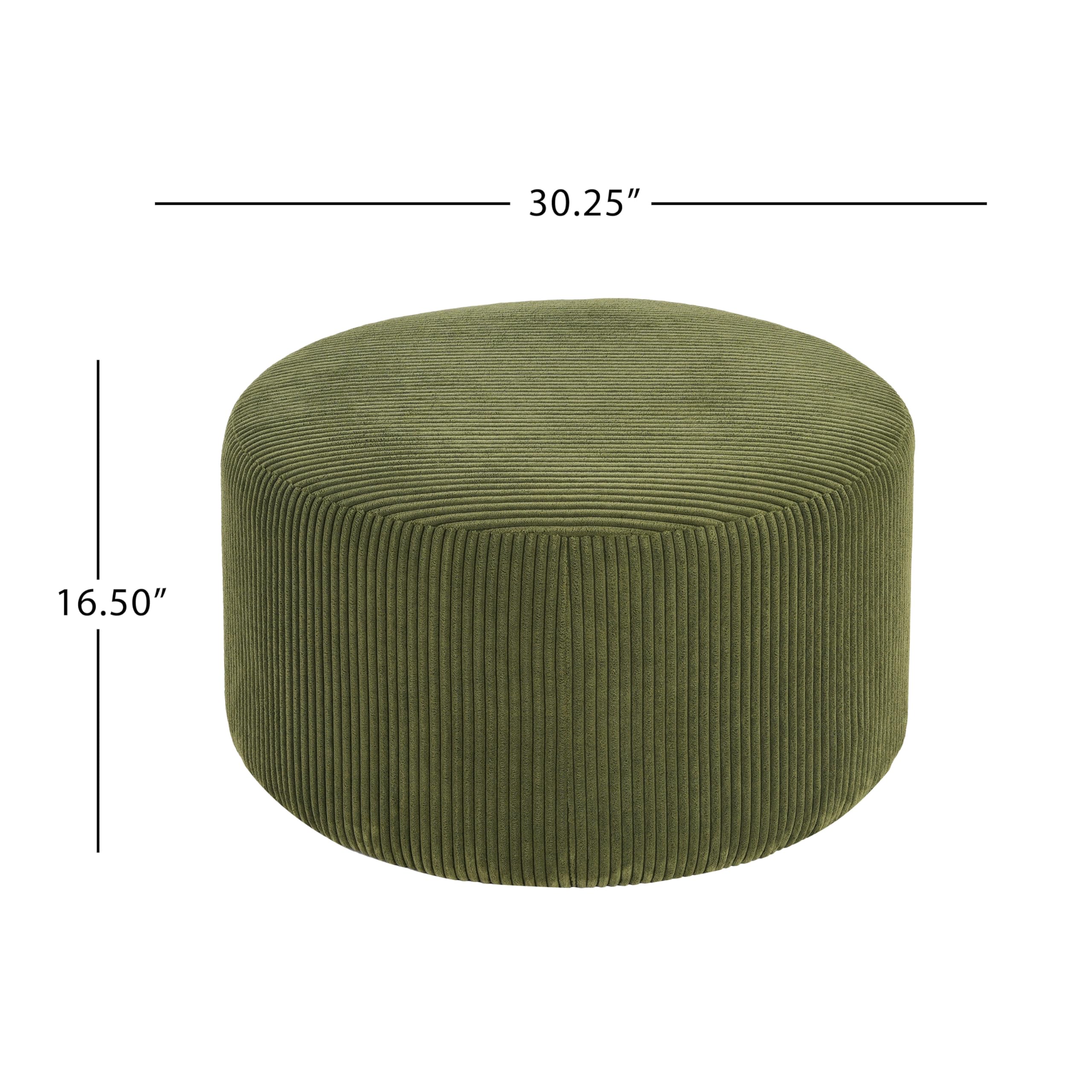 Christopher Knight Home GAVI Corduroy Ottoman Foot Stool, 30" Pouf Footstool Ottoman Seat, Upholstered Foot Chair, Round Footrest, Modern Side Table for Living Room Bedroom Home Decor, Olive Green