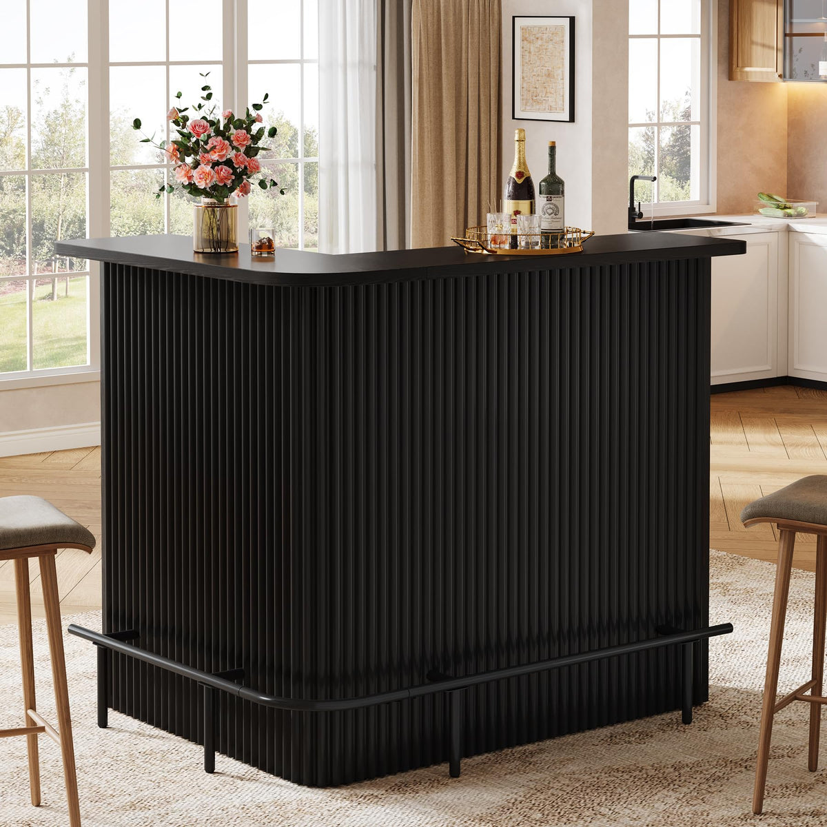 Tribesigns Bar Table, 4-Tier L Shaped Home Bar Unit with Storage