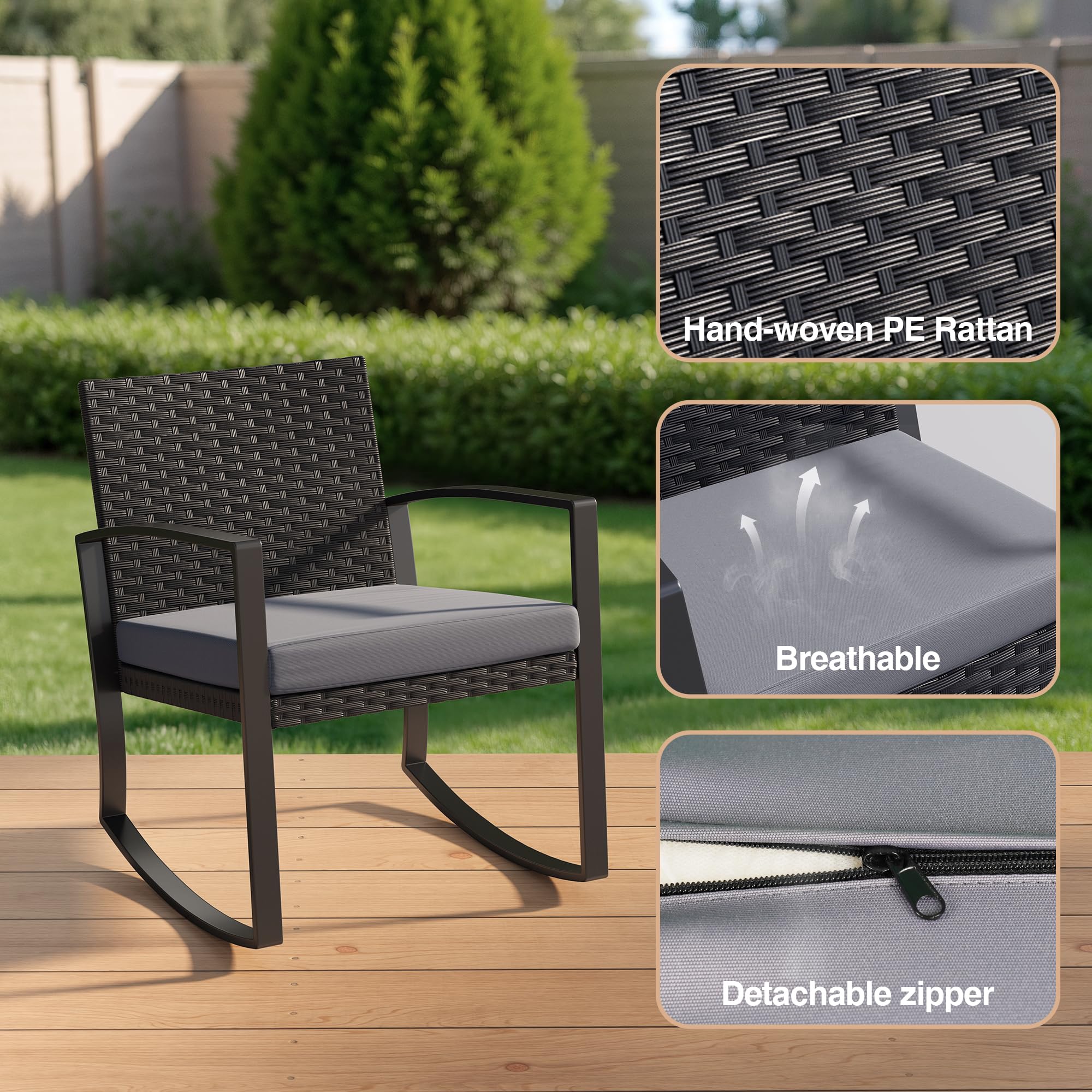3-Piece Rattan Patio Bistro Set with Coffee Table