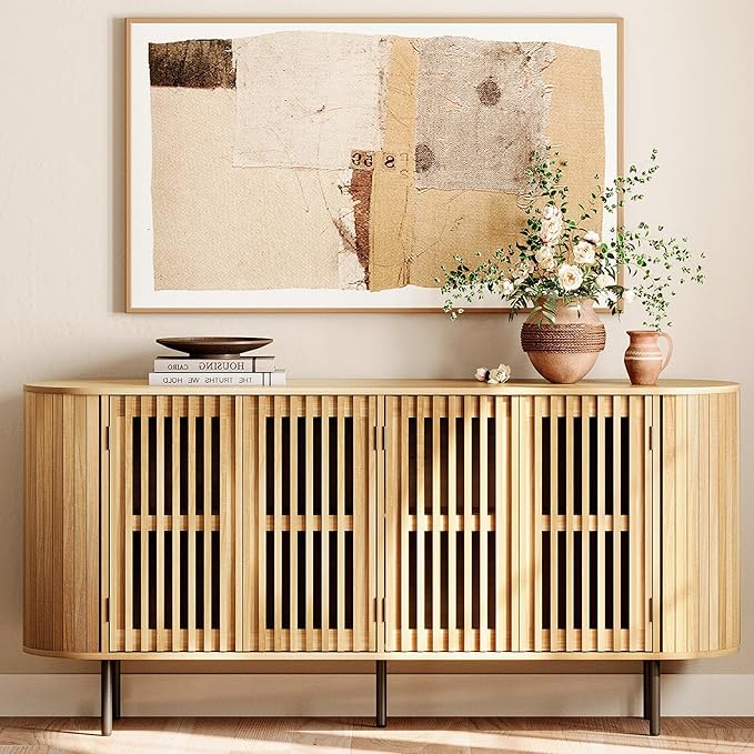 Fluted Sideboard Buffet Cabinet with 4 Doors