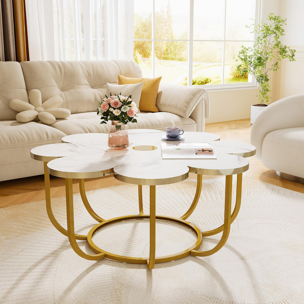 White & Gold Flower Coffee Table