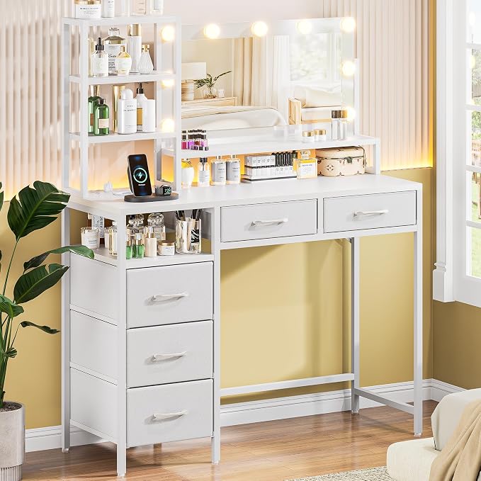 Lighted Vanity Desk with Storage