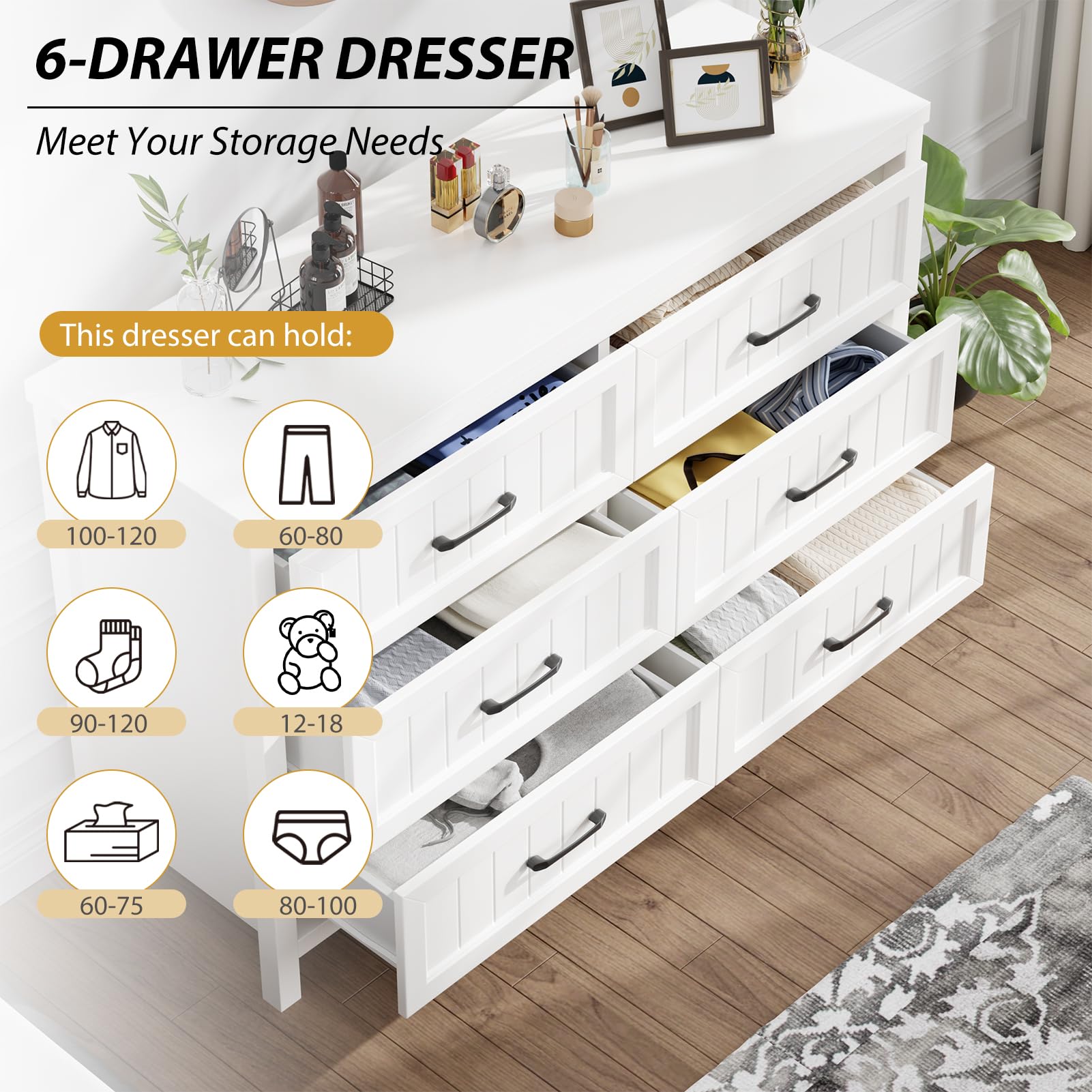 6-Drawer Farmhouse Dresser with Deep Storage