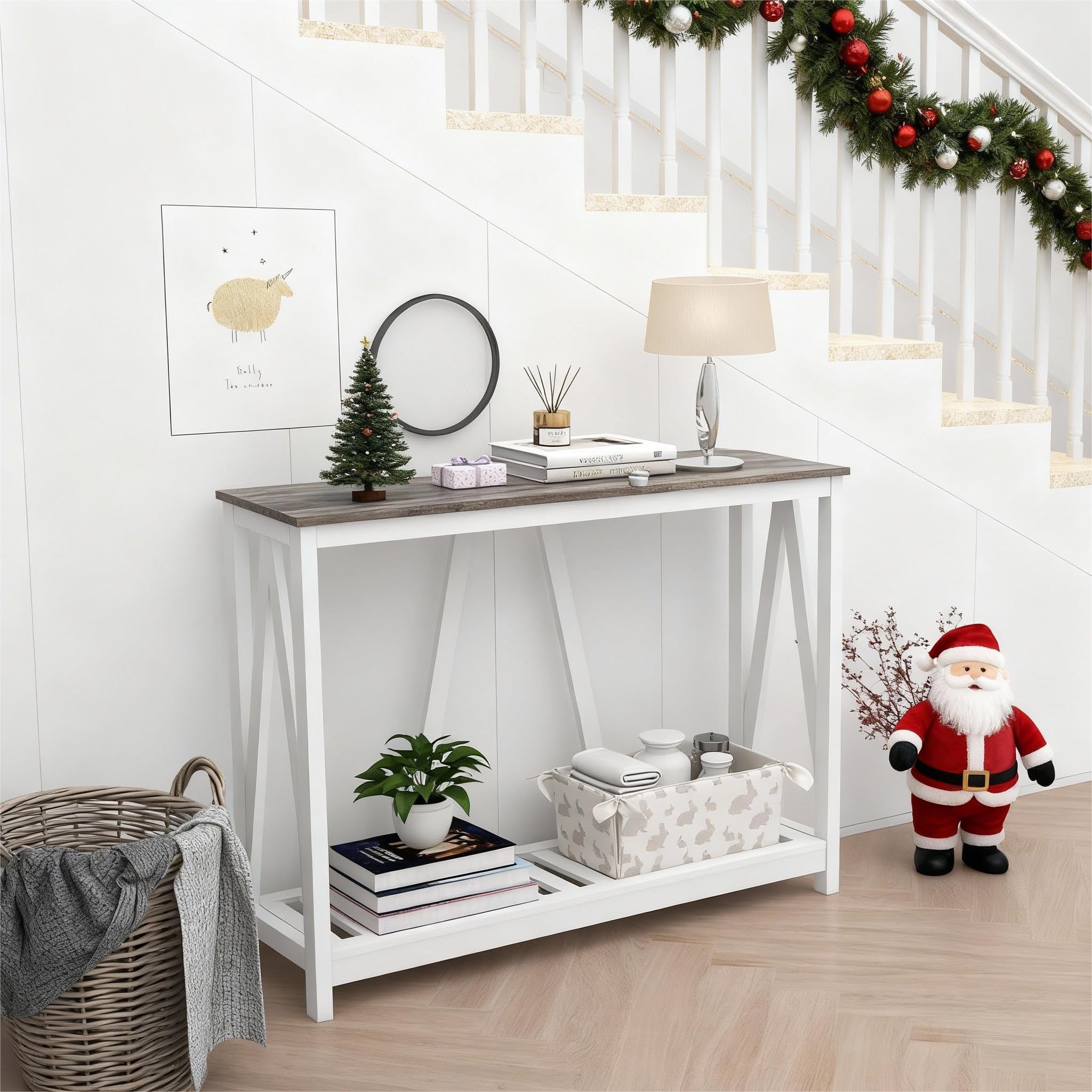 UYIHOME Farmhouse Console Table for Entryway, 39.3 Inch Sofa Table with Storage Shelf, Hallway Table, Narrow Behind Couch Table for Foyer, Living Room，Oak Grey