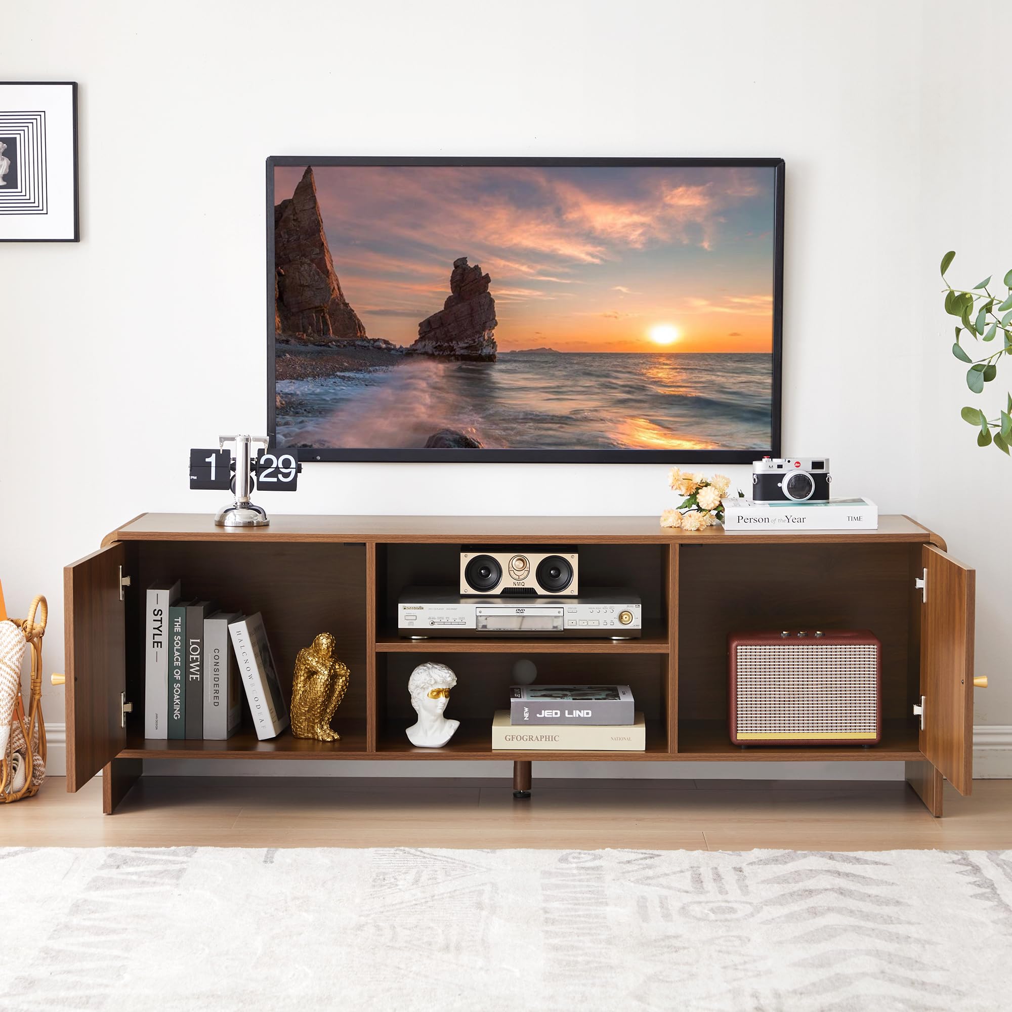 58" Mid-Century Modern TV Stand with Storage
