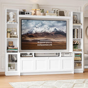 FACBOTALL 79" W Entertainment Center with Bookshelves & Storage Cabinet, Modern Wall Unit TV Stand for TVs up to 60", Large TV Console with LED Lights for Living Room, White