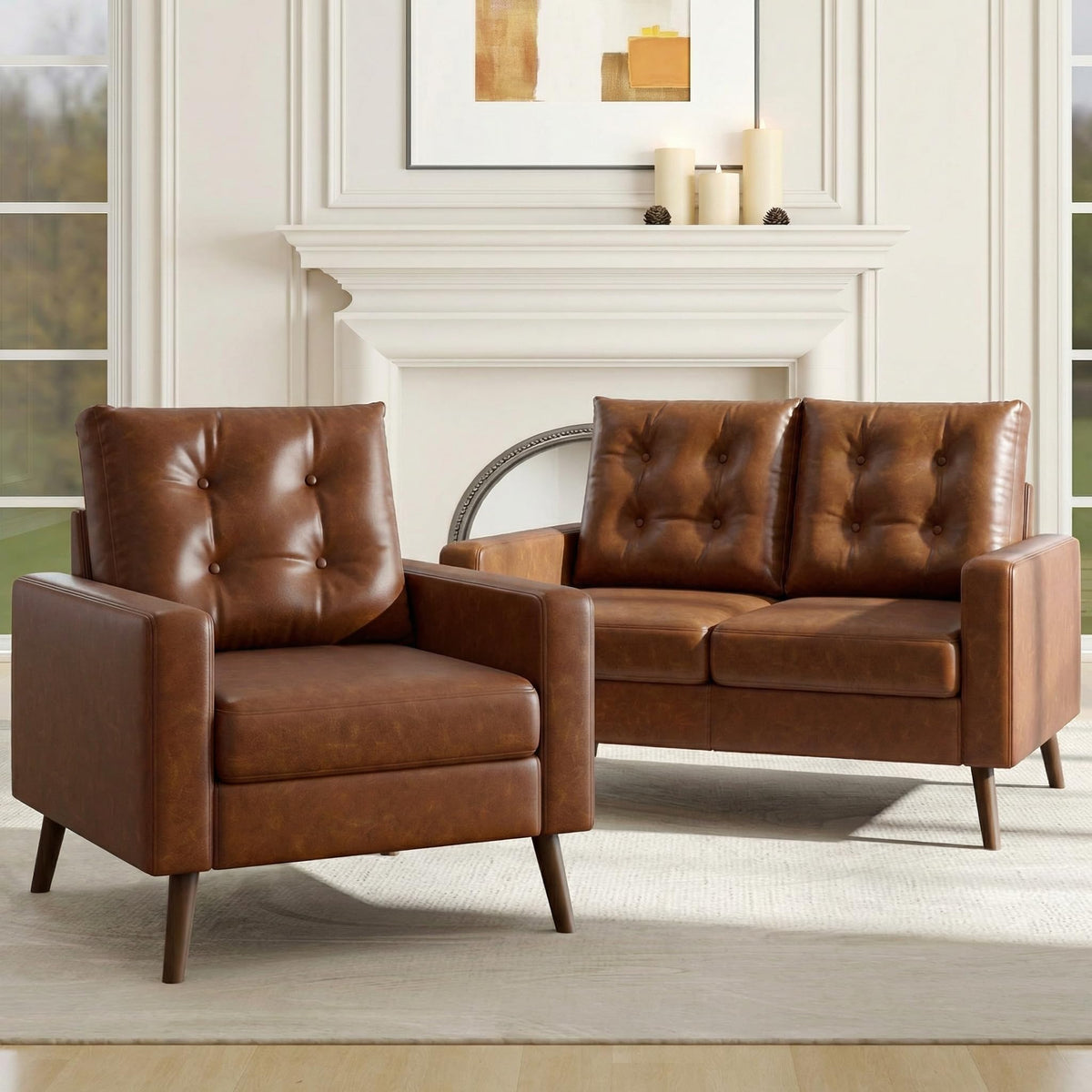 Mid-Century Faux Leather Loveseat