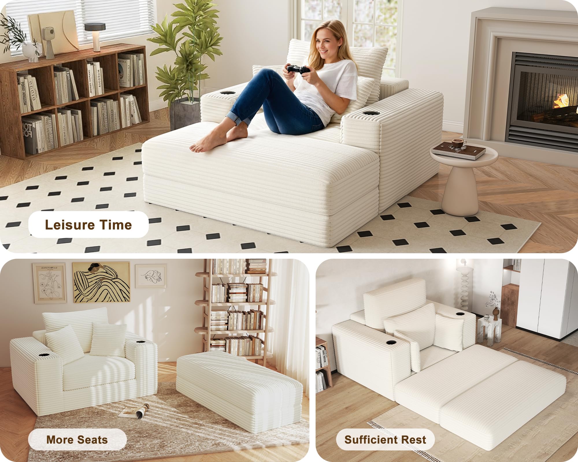 Oversized Convertible Chaise Lounge Sofa Bed