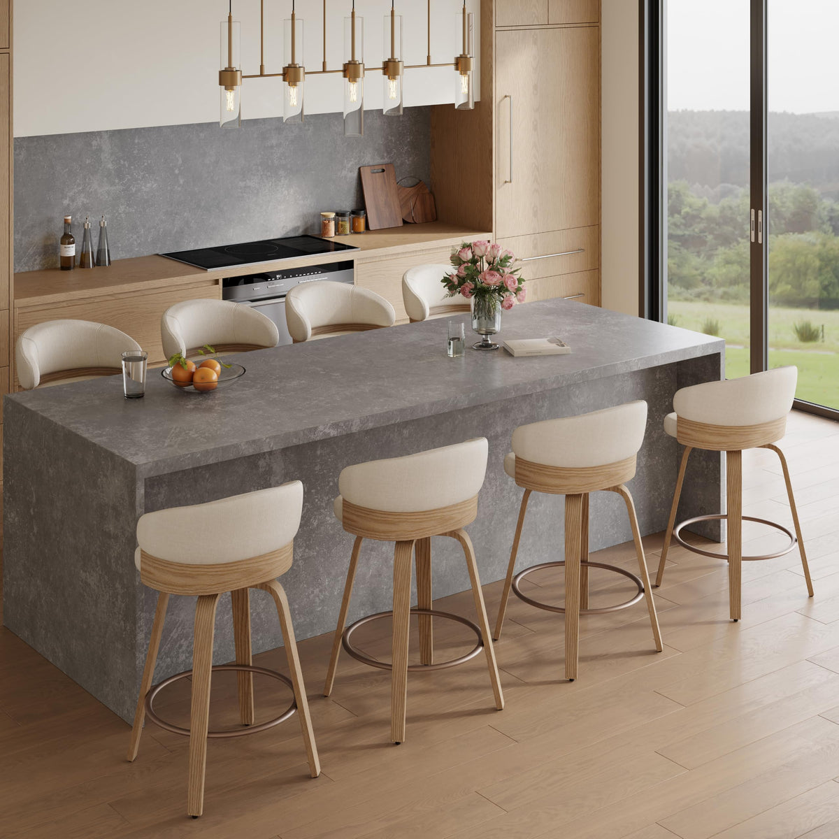 26" Swivel Counter Height Bar Stools Set of 2 for Kitchen Island, Beige