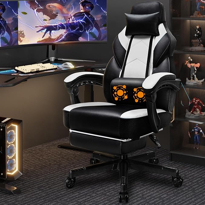 Gaming Chair with Footrest & Massage Lumbar Support