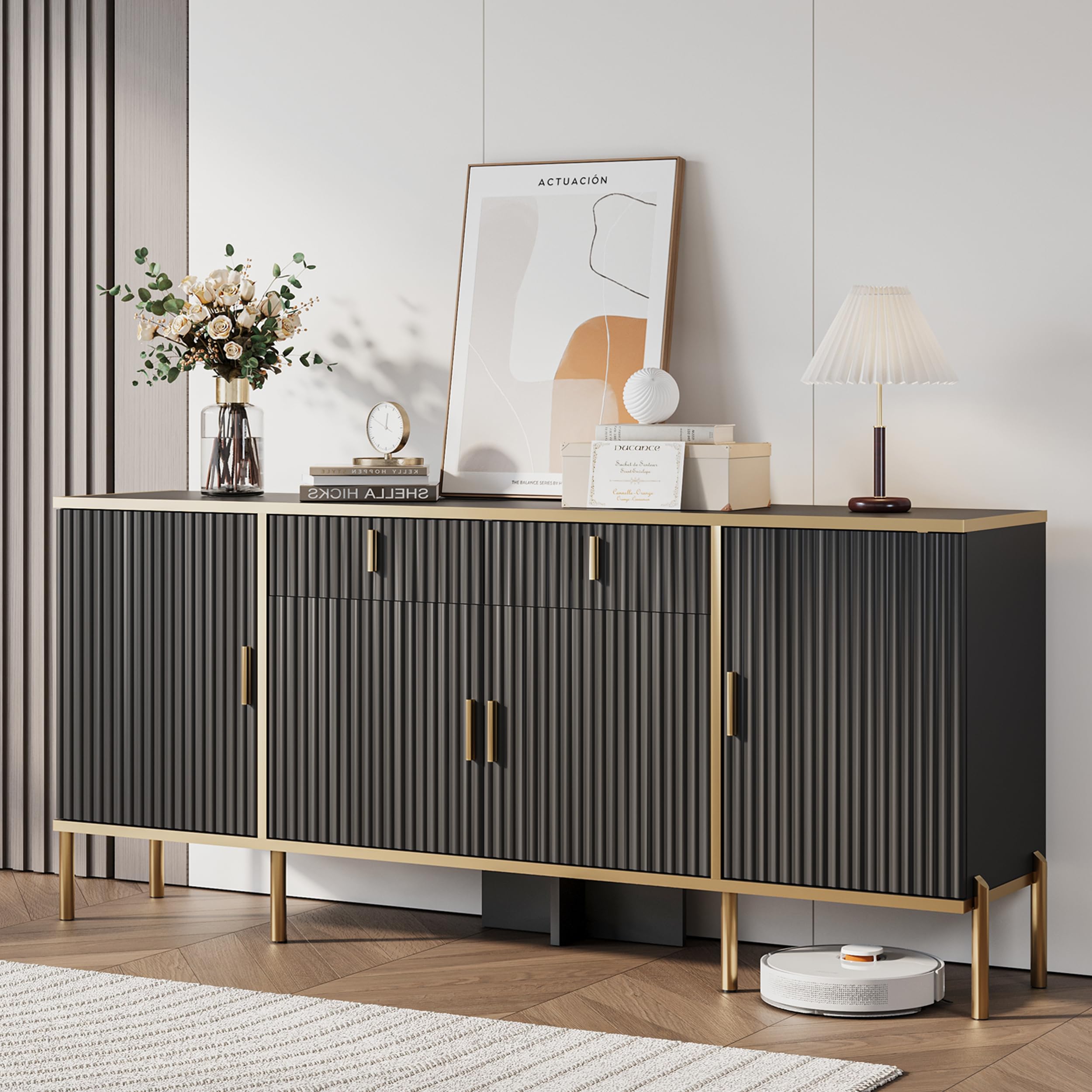 60" Fluted Buffet Cabinet with Storage
