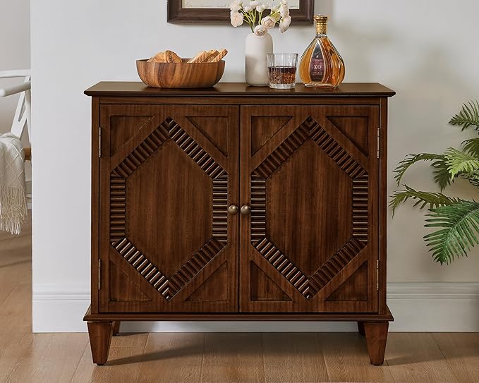 Farmhouse Sideboard Buffet Cabinet with Carved Pattern