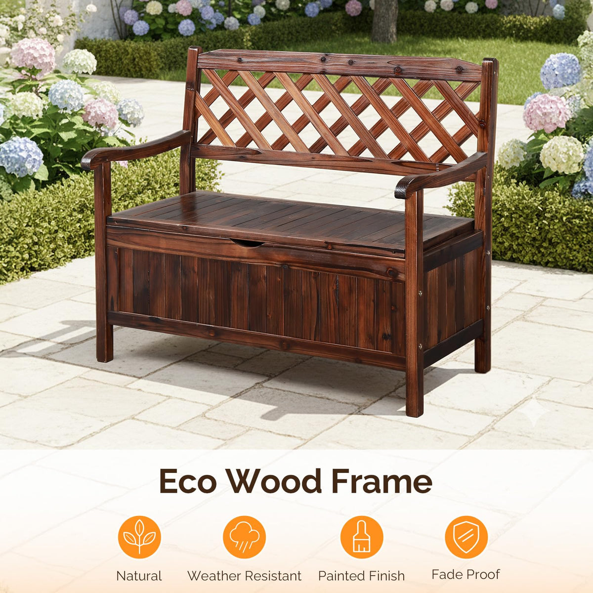 VINGLI Outdoor Storage Bench, Large Wood Deck Box with Seating, Weatherproof Outdoor Bench with Storage Loveseat, 2-Person Wooden Patio Bench for Entryway, Backyard, Garden