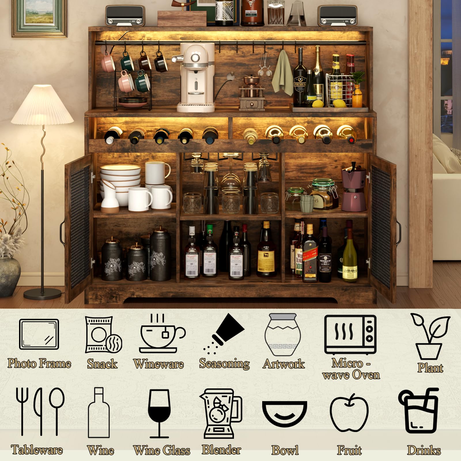 Wine Bar Cabinet with LED Lighting