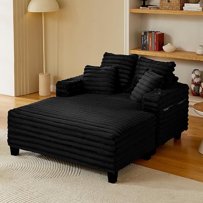 Oversized Chaise Lounge Chair with Cup Holders & Storage