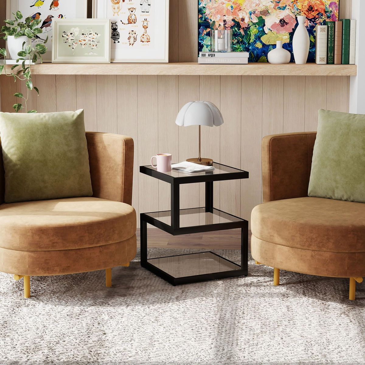 3-Tier Glass LED Side Table