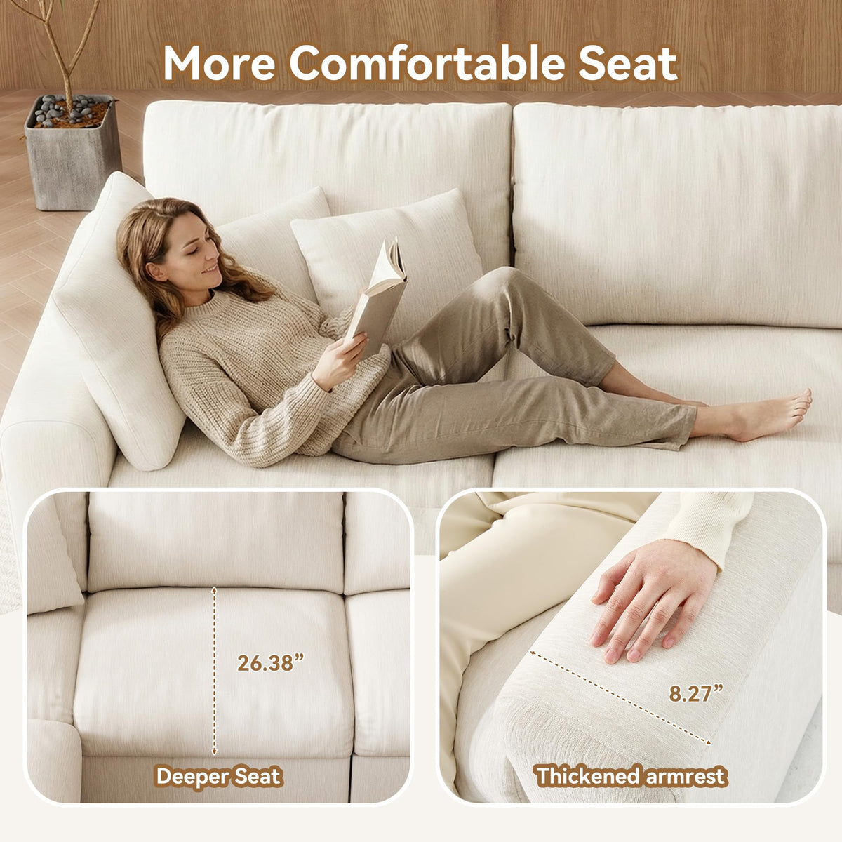 WorthFurni 140” Oversized Cloud Sectional Couches for Living Room, Modern Modular Sectional Sofa with Deep Seat, Convertible U Shape Couch with Storage Ottoman for Apartment, Chenille (Warm White)