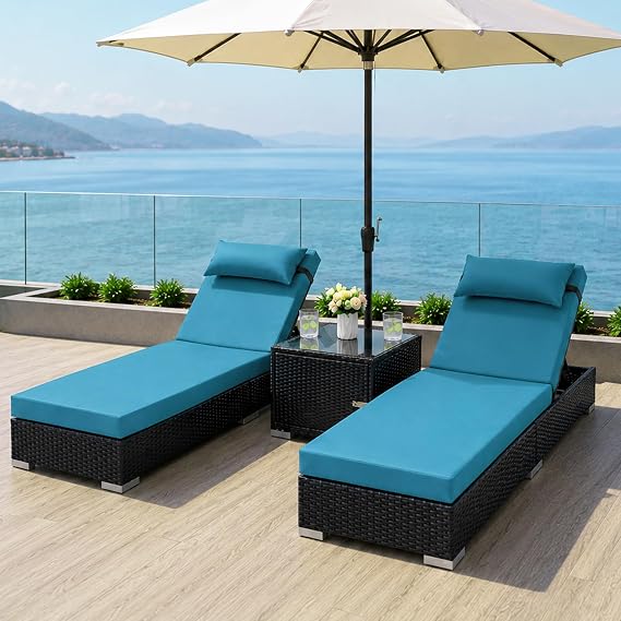 Outdoor Chaise Lounge Set with Storage Table