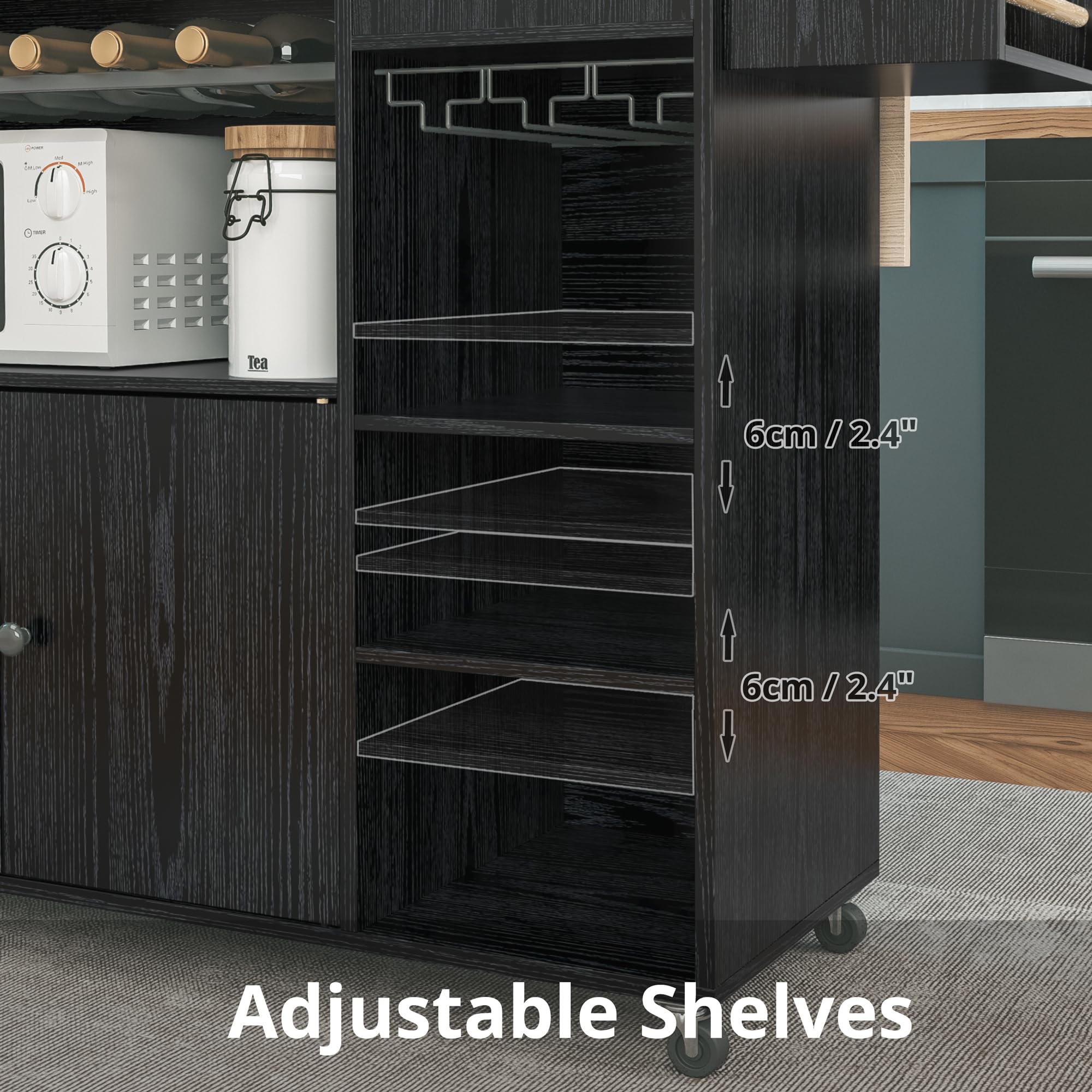 Kitchen Island Cart with Drop-Leaf & Wine Rack