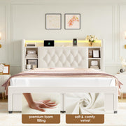 Upholstered Platform Bed with LED Headboard & Storage Drawers