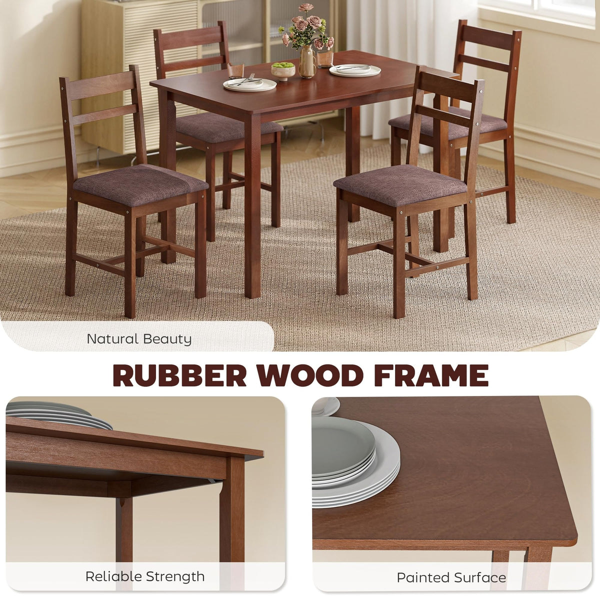 5-Piece Solid Wood Dining Set
