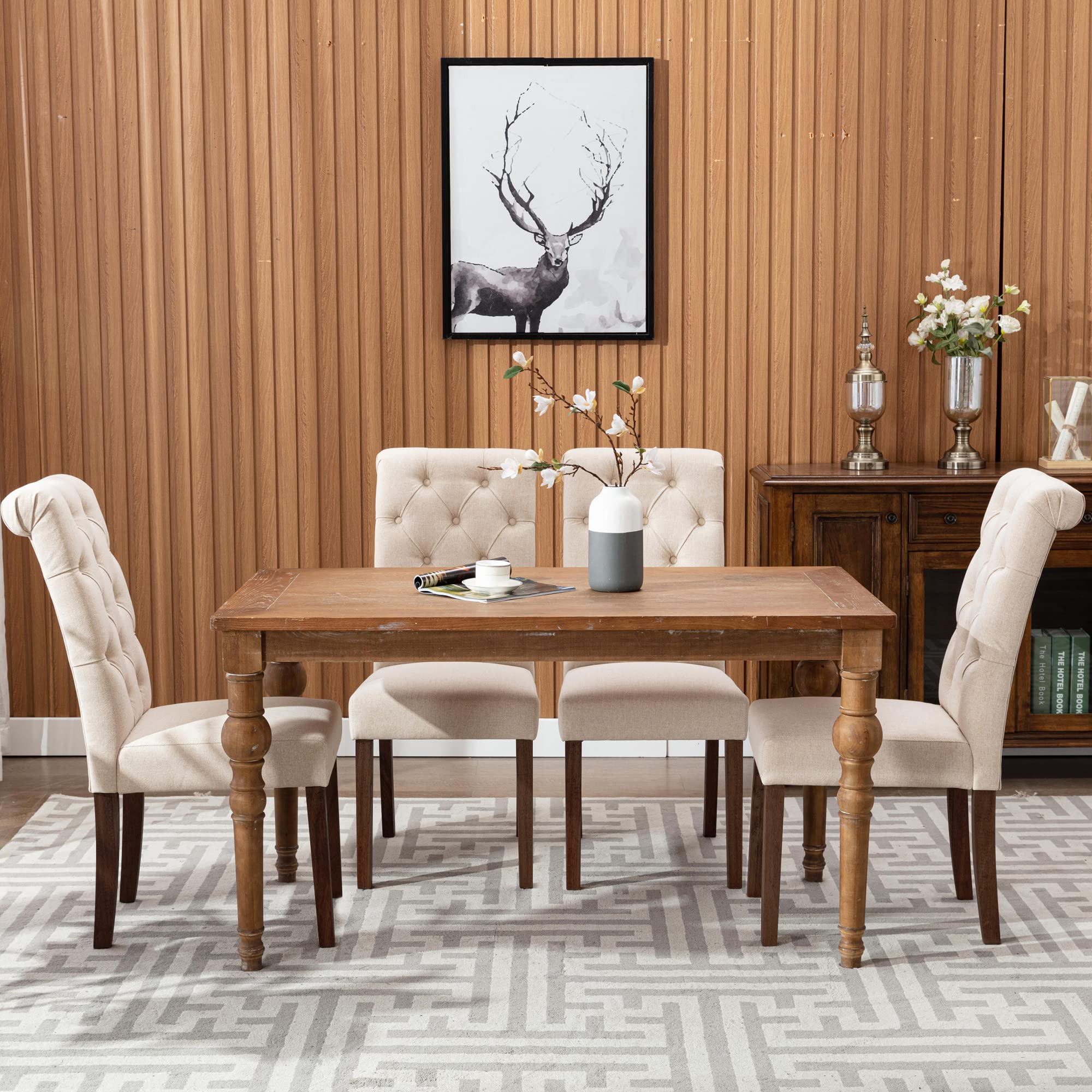 Upholstered Dining Chairs with Solid Wood Legs
